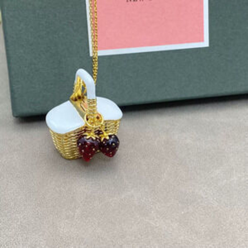 kate spade Long Woven Strawberry Basket Enamel Locket Necklace